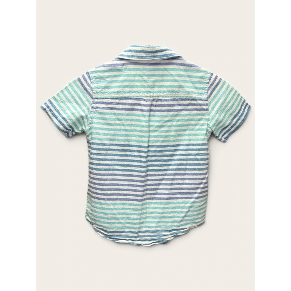 The Childrens Place Boys 5T Short Sleeve Striped Button Down Shirt Blue Teal